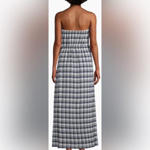 Emporio Armani Strapless Gingham Maxi Dress NWOT EU 44 US 10-12 Navy Blue/White - Picture 2 of 11